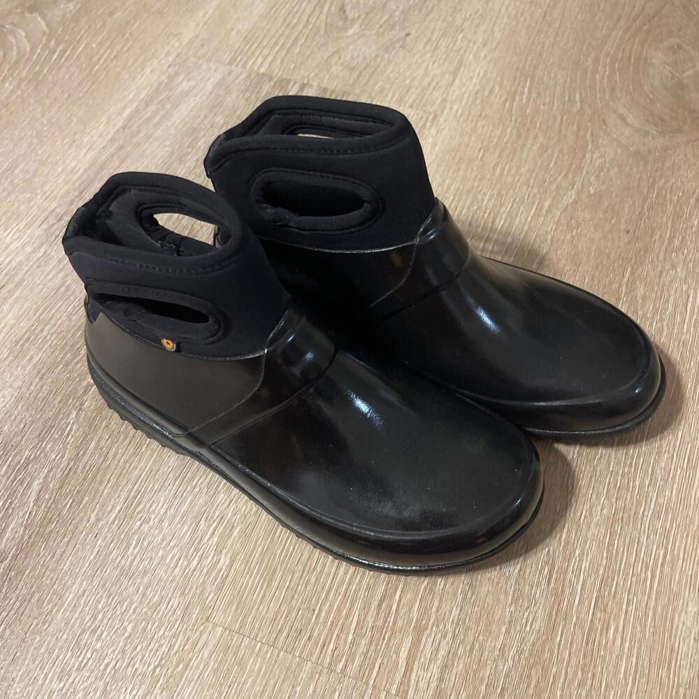 Bogs short black‎ rubber rain boots with handle women's 6 H08